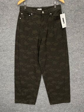 Obey Jeans Womens 28 Camo Floral Leah III Printed Baggy 5 Pkt Black/Brown Denim